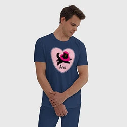 Пижама хлопковая мужская Котик с сердечком - весы, цвет: тёмно-синий — фото 2