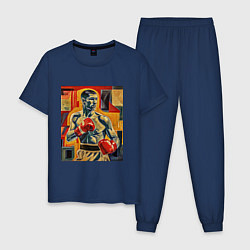Пижама хлопковая мужская Боксер на ринге, цвет: тёмно-синий