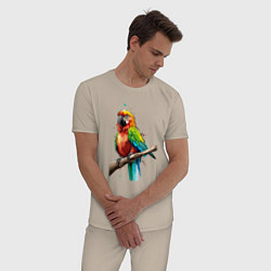 Пижама хлопковая мужская Попугай какаду, цвет: миндальный — фото 2