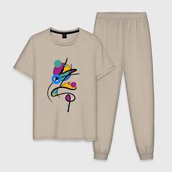 Пижама хлопковая мужская Яркая разноцветная абстракция, цвет: миндальный