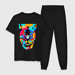 Пижама хлопковая мужская Funny skull - pop art, цвет: черный