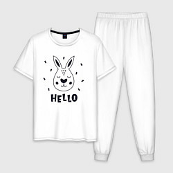 Пижама хлопковая мужская Привет кролик, цвет: белый