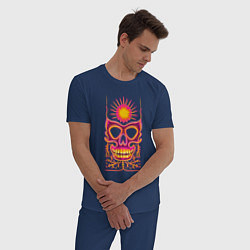 Пижама хлопковая мужская Яркая черепушка с солнцем, цвет: тёмно-синий — фото 2