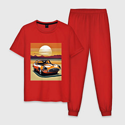 Пижама хлопковая мужская Авто Ягуар, цвет: красный