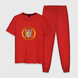 Пижама хлопковая мужская Герб с короной и волками, цвет: красный