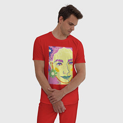 Пижама хлопковая мужская Женский портрет с полевыми цветами, цвет: красный — фото 2