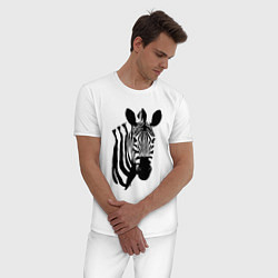 Пижама хлопковая мужская Зебра смотрит, цвет: белый — фото 2