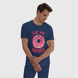 Пижама хлопковая мужская Eat me daddy, цвет: тёмно-синий — фото 2