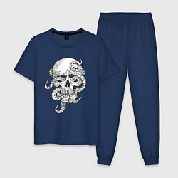 Пижама хлопковая мужская Skull octopus, цвет: тёмно-синий