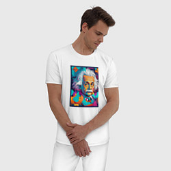 Пижама хлопковая мужская Альберт Эйнштейн арт, цвет: белый — фото 2