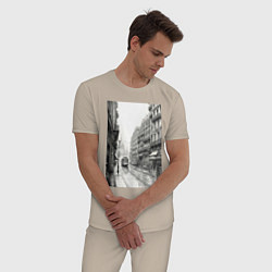 Пижама хлопковая мужская Черно-белый париж, цвет: миндальный — фото 2