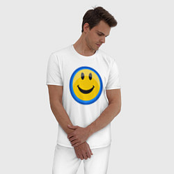Пижама хлопковая мужская Смайлик улыбающийся эмодзи, цвет: белый — фото 2