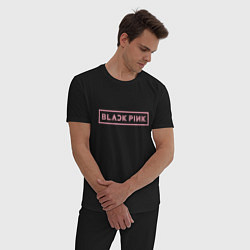 Пижама хлопковая мужская Black pink - logotype - South Korea, цвет: черный — фото 2