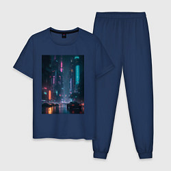 Пижама хлопковая мужская Cyberpank, цвет: тёмно-синий