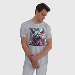 Пижама хлопковая мужская Киберкот в стиле киберпанк, цвет: меланж — фото 2