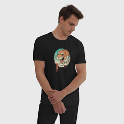 Пижама хлопковая мужская Tiger in Japanese style, цвет: черный — фото 2