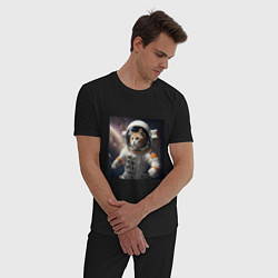 Пижама хлопковая мужская Кот астронавт cosmos collection, цвет: черный — фото 2