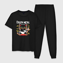 Пижама хлопковая мужская Death metal - котик с гитарой, цвет: черный