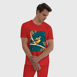 Пижама хлопковая мужская Синица на ветке, цвет: красный — фото 2