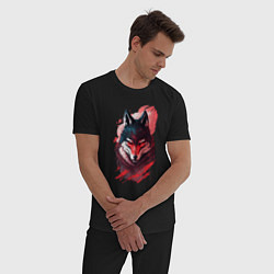 Пижама хлопковая мужская Красный волк ниндзя, цвет: черный — фото 2