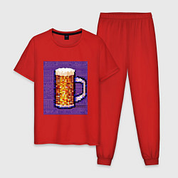 Пижама хлопковая мужская Бокал пенного пива, цвет: красный