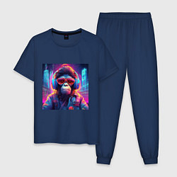 Пижама хлопковая мужская Антропоморфная обезьяна, цвет: тёмно-синий