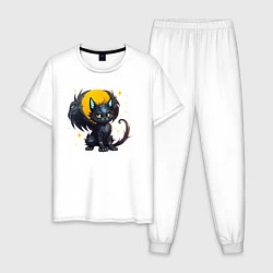 Пижама хлопковая мужская Cat dragon, цвет: белый