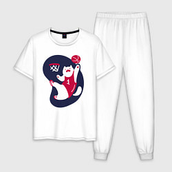 Пижама хлопковая мужская Кот баскетболист номер один, цвет: белый