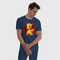Пижама хлопковая мужская Дракон знак зодиака, цвет: тёмно-синий — фото 2