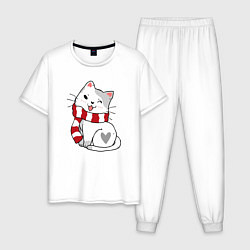 Мужская пижама Белый новогодний котик
