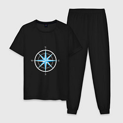 Пижама хлопковая мужская Роза ветров компас, цвет: черный