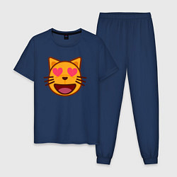Пижама хлопковая мужская Оранжевый котик влюблён, цвет: тёмно-синий