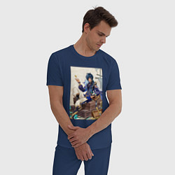 Пижама хлопковая мужская Кэйа Геншин Импакт, цвет: тёмно-синий — фото 2