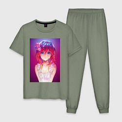 Пижама хлопковая мужская Anime Girl refflex, цвет: авокадо