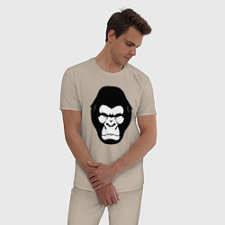 Пижама хлопковая мужская Голова гориллы гравюра, цвет: миндальный — фото 2