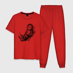 Пижама хлопковая мужская Гиббон малыш на дереве, цвет: красный