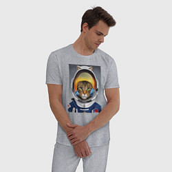 Пижама хлопковая мужская Кот в костюме астронавта, цвет: меланж — фото 2