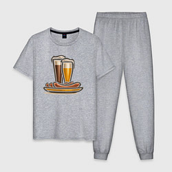 Пижама хлопковая мужская Пиво и сосиски, цвет: меланж