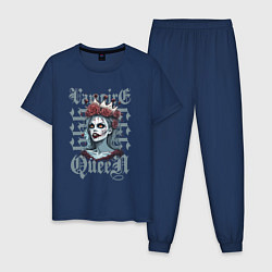 Пижама хлопковая мужская Королева зомби-вампиров на хэллоуин, цвет: тёмно-синий