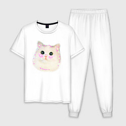 Пижама хлопковая мужская Котик мем люблю, цвет: белый