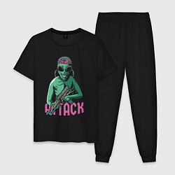 Пижама хлопковая мужская Атака пришельцев, цвет: черный