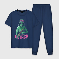 Пижама хлопковая мужская Атака пришельцев, цвет: тёмно-синий