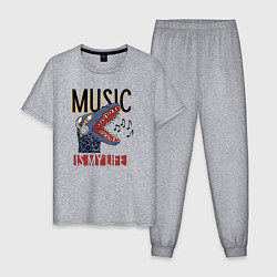 Пижама хлопковая мужская Music is my live, цвет: меланж