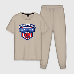 Пижама хлопковая мужская Баскетбольный чемпионат, цвет: миндальный