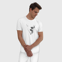 Пижама хлопковая мужская Котик выглядывает из пиджака, цвет: белый — фото 2