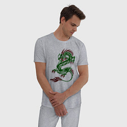 Пижама хлопковая мужская Символ года - зелёный дракон, цвет: меланж — фото 2