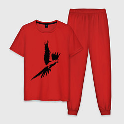 Пижама хлопковая мужская Попугай трафарет, цвет: красный