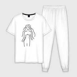 Пижама хлопковая мужская Нежный женский лайн-арт силуэт, цвет: белый