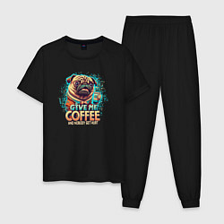 Пижама хлопковая мужская Give me coffee, цвет: черный