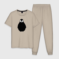 Пижама хлопковая мужская Пингвин мылыш трафарет, цвет: миндальный